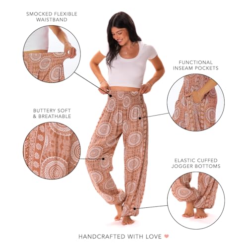 Image of Lotus and Luna Women's Harem Pants Thai Pants for Beach & Lounge High Waisted Flowy Boho Pants Genie Pants Yoga Pants