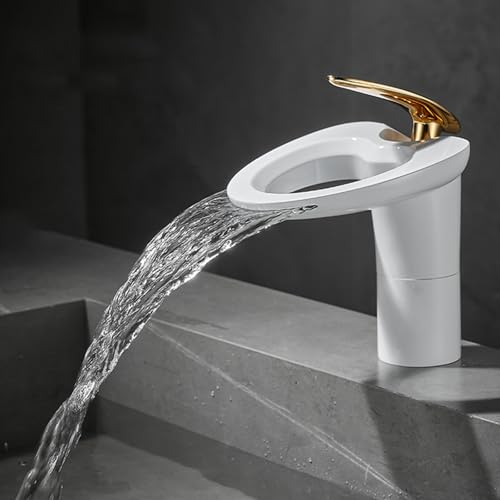 Robinet cascade de salle de bains blanc anti-trace mitigeur en cuivre sans fuite