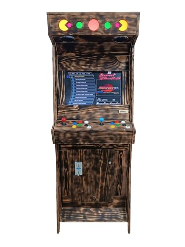 SAN-J Holz Arcade Spielautomat Arcade Automat aus Holz Geflammt Handgefertigter 3000 Klassische Videospiele 22-Zoll Monitor 2 Spieler Videospielautomat