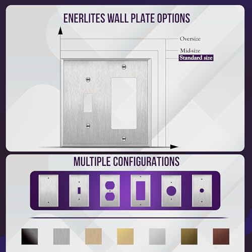 Image of ENERLITES Combination Toggle Light Switch or Decorator Switch Metal Wall Plate, Corrosive Resistant, Size 2-Gang 4.50 inch x 4.57 inch, 771131, 430 Stainless Steel, UL Listed, Silver