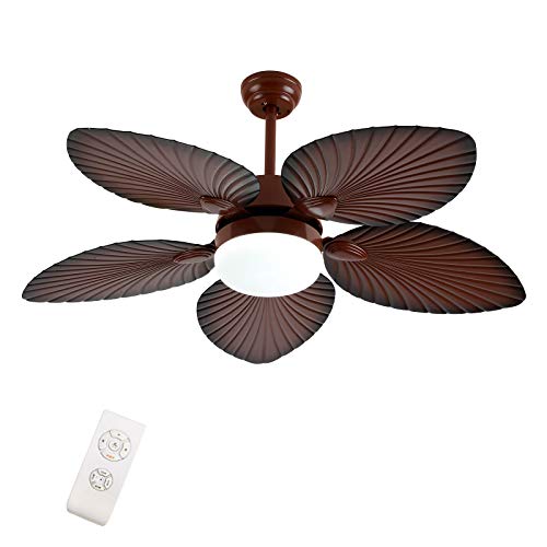 Tropical Ceiling Fan with LED Light Kit Remote Control, 5 ABS Palm Leaf Blades, 3 Speed & 3 Lighting Colors & Smart Timing, Indoor/Outdoor Quiet Palm Ceiling Fan Lamp Fixtures (42 Inch)