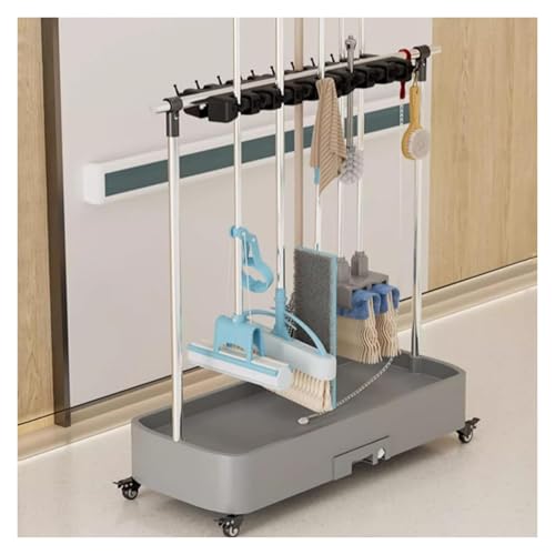 JYHHGDS Soporte Colgante para Escoba y trapeador, Carrito de Mano para Escoba, Carrito de Limpieza con Ruedas, Carrito de Limpieza, Soporte para trapeador de Suelo