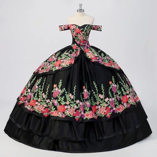 Floral Embroidered Off The Shoulder Quinceanera Dresses Mexican Theme Ball Gown Prom Women 20253