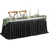 Wish Care 6ft Long Black Table Skirt for Rectangle Tables Decorations - Wrinkle Resistant Polyester Pleated Table Skirting Desk Skirts for Office Baby Shower Birthday Party Wedding Banquet