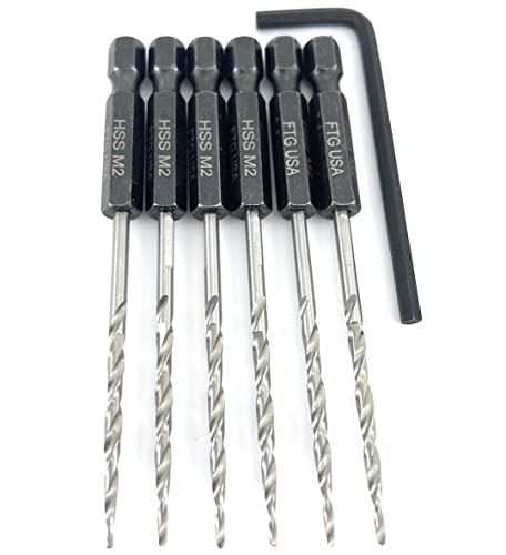 Ftg Usa Tapered Countersink Drill Bit Set 6 Pc (#4) 7/64" Countersink Bit Same Size Bit Replacement Only, Countersink Replacement Drill Bit With Improved Connection Drill-Hex Shank Without A Pin #TOP3