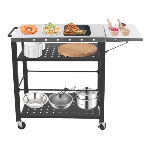 Mesa de barbacoa, carrito de barbacoa gourmet, mesa de barbacoa con mesa auxiliar plegable, mesa de trabajo multifuncional para barbacoa al aire libre, mesa de trabajo para exteriores, mesa de