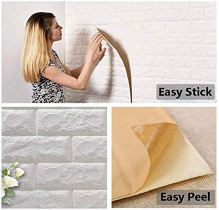 Pannelli adesivi, da parete, 77 cm x 70 cm X 2 mm,10 pezzi, bianco, autoadesivi, 3D, adesivi murali, mattone, impermeabile, in PVC, per camera da letto, soggiorno, cucina, ufficio