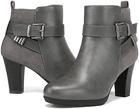 mysoft Women's Zipper Booties Chunky Stacked Heel Ankle Boots Buc...
