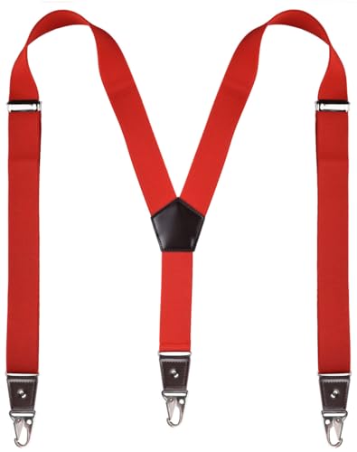 JRHEJTFZ Suspenders for Men with Snap Hooks Heavy Duty Adjustable 1.4 inches Wide Red