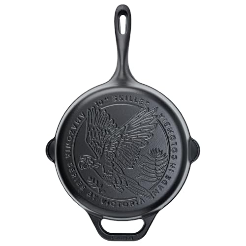 Victoria Cookware 10-Inch Amazonia Cast Iron Skillet, Decorative Preseasoned Frying Pan with Cast Design, Made in Colombia, Macaw