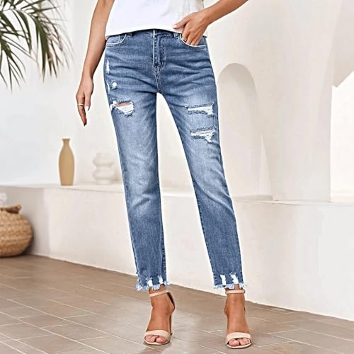 Cropped Skinny Jeans for Women Trendy High Waisted Ripped Jeans Stretchy Petite Jean Capris Straight Leg Denim Cowgirl Pants2
