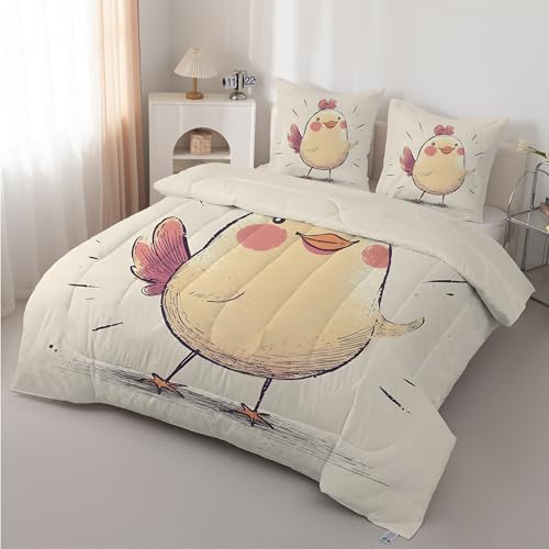 Boceoey Polluelo Edredón Nórdico Cama 90 Pintada - Edredón Reversible Ligero y Suave, Diseño Dibujos Animados Animales Lindos Relleno Nórdico 4 Estaciones 180x220 cm y 2 Fundas de Almohada AX-522