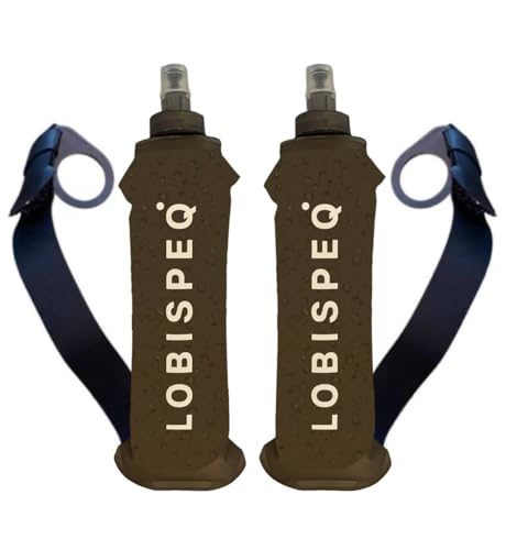LOBISPEQ®️ - Pack de 2 Soft Flask 500ml con Correa Libre de BPA | Botella Plegable Agua Para Running, Trail Running o Cualquier Deporte | Botella Agua Running de TPU (CORREA GRIS)