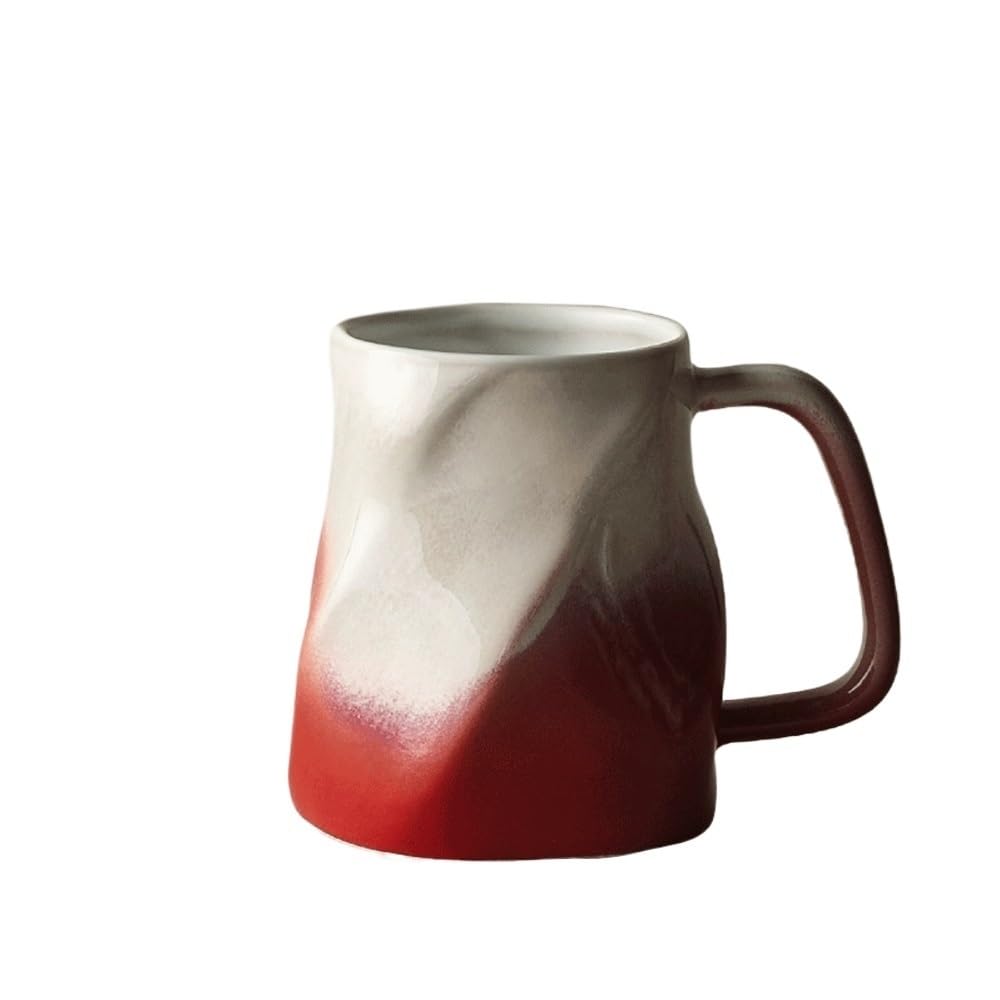 Taza de café Taza de cerámica torneada al horno, juego tazas café multicolor forma irregular, capacidad 450 ml for uso en la oficina y el hogar Tazas de chocolate(Red)