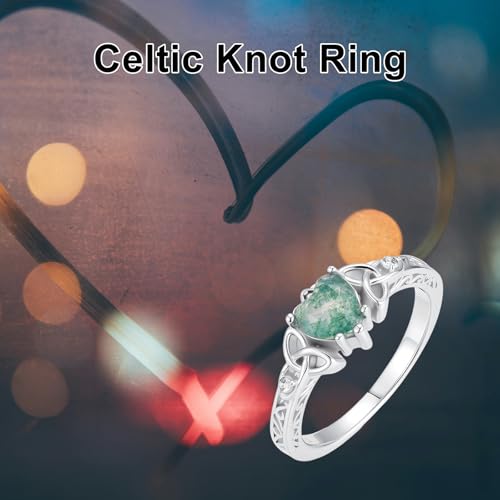 Celtic Knot Moss Agate Ring for Women 925 Sterling Silver Irish Trinity Knot Jewelry Promise Engagement Ring for Women Anniversary Birthday Gifts4