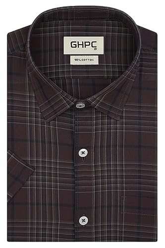 Image of GHPC 100% Cotton Checkered Half Sleeves Regular Fit Formal Shirt for Men