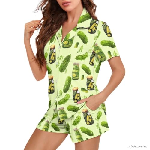 Image of Renewold Women's Short Sleeve Pajama Set Button Down Sleepwear with Notch Collar Soft Lounge Top and Shorts with Pockets