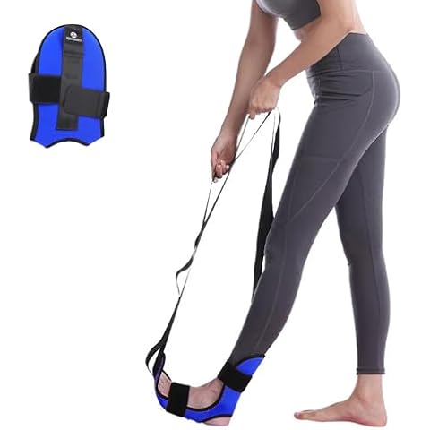 Foot and Calf Stretcher for Physical Therapy - Stretching Strap For Plantar Fasciitis, Heel Spurs, Foot Drop, Achilles Tendonitis & Hamstring - Yoga Foot & Leg Stretch Strap (Blue) Cover
