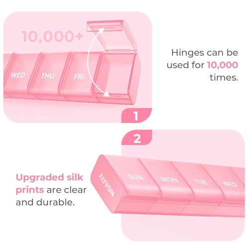 Image of AUVON Weekly Pill Organizer with Effortless Opening Design, Arthritis Friendly Pill Box, BPA-Free Pill Organizer 7 Day, Cute & Portable Pill Case for Vitamins, Supplements and Medications