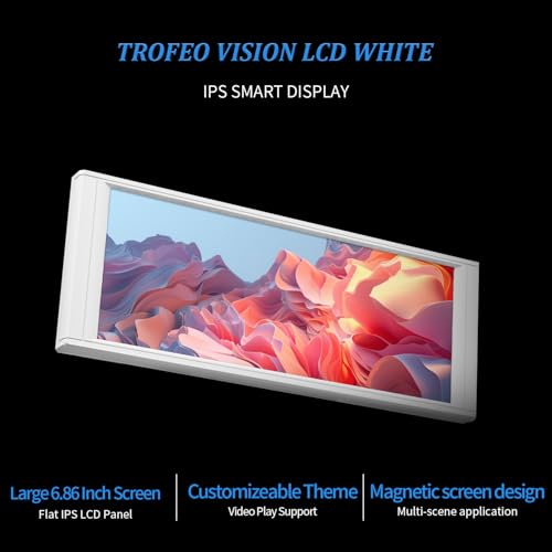 Image of Trofeo Vision LCD White 6.86-inch Magnetic IPS Case Water Cooling Display, 1280x480 Resolution, Endless Themes to Customize