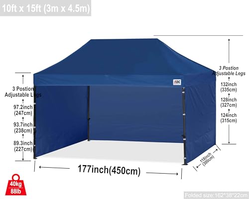 Image of ABCCANOPY Heavy Duty Easy Pop up Canopy Tent with Sidewalls 10x15, Navy Blue