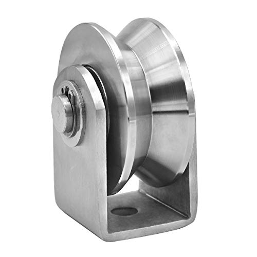 Grooved Wheel Pulley Block Pulley Wheel Stainless Duplex Bearing Silent Detachable Heavy Duty Traction Wheel for Material Handling and Moving Lifting Loading 1760lb/800 Kg