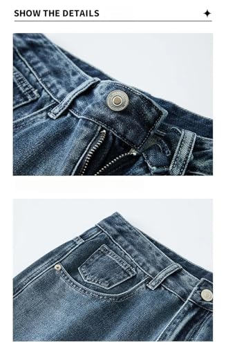 Men Loose Jeans Breathable Korean Straight Trousers Vintage Denim Jeans Pants Blue 332