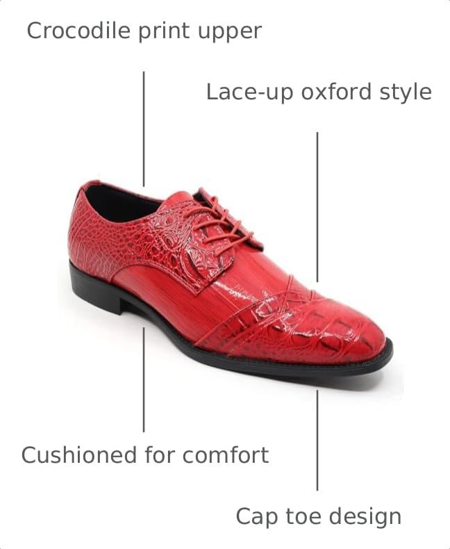 Image of Metrocharm Men's Formal Fashion Tuxedo Wedding Lace Up Cap Toe Dress Shoe croco-04