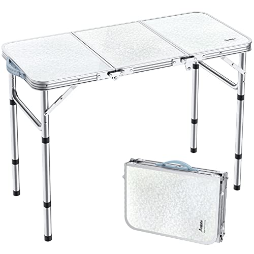Camping Folding Table, Anbte 3Ft Camping Table Aluminum Folding Table With 3 Adjustable Height Max 27.5 Inch 35"X16" Portable Picnic Table Foldable Table With Storage Net And Bag For Outdoor, Backyard #TOP7