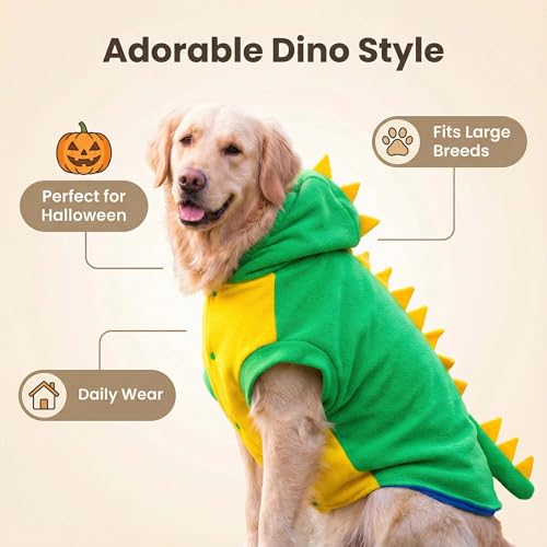 FLAdorepet Lustiges Halloween-Kostüm für große Hunde, Dinosaurier-Kostüm, Hunde-Pyjama, mit Kapuze, Winter, warme Haustierkleidung, Mantel für Golden Retriever, Pitbull (Grün, 7XL)