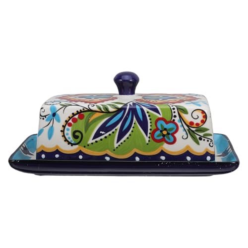 Cabilock Recipiente para Mantequilla con Tapa Diseño Floral Elegante y Estilizado de Cerámica Caja de Almacenamiento para Alimentos en Vajilla del Hogar