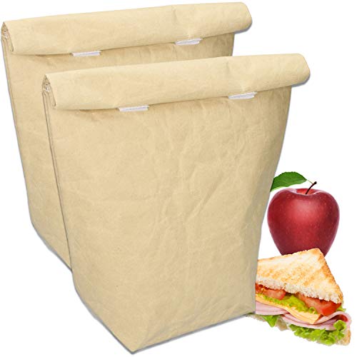 Carryking 2X American Lunch Bag Kühltasche Wiederverwendbare 6,0l mit Klettverschluss Papiertüte aus Kraftpapier mit Thermoisolierung für Arbeit Schule und Picknick (Groß 2er-Set) Cover
