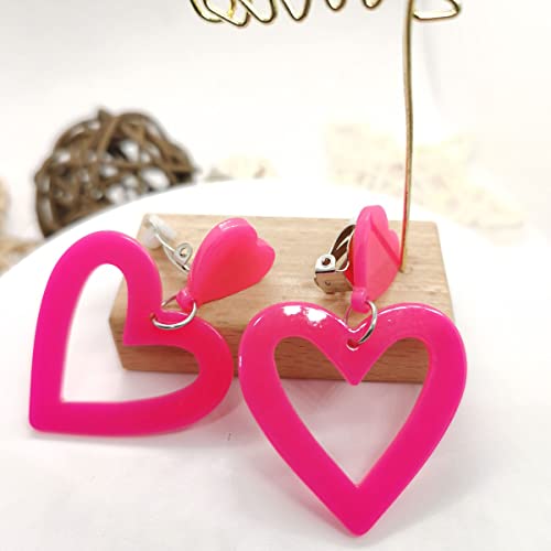 Double Heart Clip On Earrings Non Pierced Dangling Heart Drop Earrings For Women Love Heart Dangle Earrings Mother's Day Easter Gift Retro 80S 1980S Prom Outfit Costume Accessory Jewelry #TOP4