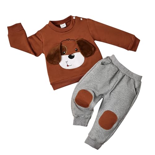 Image of DOMOABEI Toddler Baby Boy Outfit Fall Winter Boy Clothes Long Sleeve Cute Cartoon Sweatsweatshirts Pants Outfits 9 Months-4T