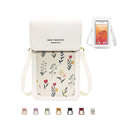 【NOUKAJU】スマホポーチ レディース ショルダーポーチ 多機能携帯電話バッグ PUレザー 防水 ガジェットケース スマホポシェット お財布 肩掛け 斜め掛け 入れたまま操作 小物入れ 軽量 ショルダーベルト・カラビナ付（ホワイト）