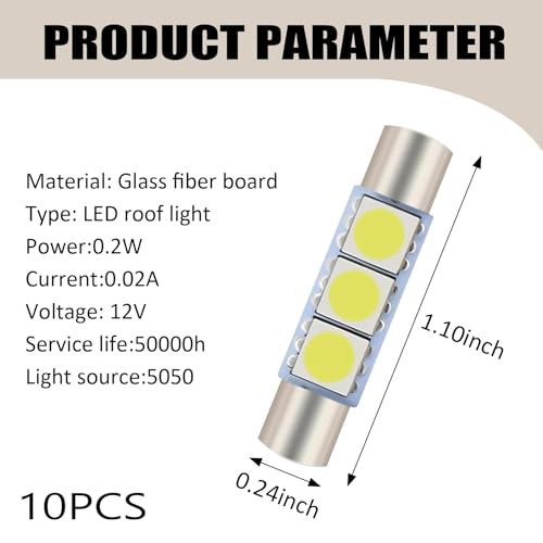 Lámpara LED para visor auto 10 piezas 28mm 12V blanca miniatura 2