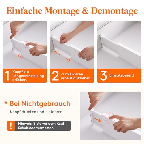 Lifewit 4 Set Schubladentrenner, Verstellbar Schubladen Trenner für Innenlänge 34 –50cm/13.5-22\ & Höhe＞13cm, Schubladen Organizer Ordnungssystem für Küche/Kleiderschränke/Schreibtisch/Büro, Weiß