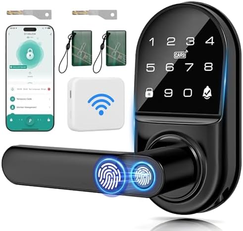 Smart Door Lock with【Gateway】, 7 in 1 Fingerprint Door Lock Remot...