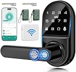 Serrure de porte intelligente avec poignée (Gateway), 7 en 1 Contrôle d'application à distance de verrouillage de porte d'empreinte digitale, mot de passe, IC Carte, clés, NFC, Sonnette de porte intégrée pour l'Hôtel Chambre à coucher de porte avant Appartement et Mor