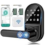 Smart Door Lock with Handle (Gateway), 7 in 1 Fingerprint Door Lock Remote App Control, Password, IC Card, Keys, NFC, Built-in doorbell for Front Door Bedroom Hotel Office Apartment and Mor