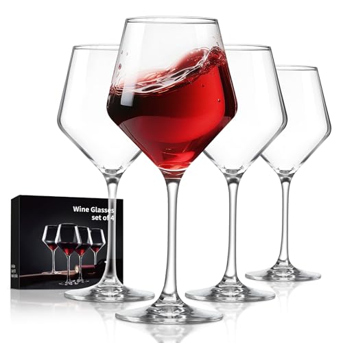 FrutPunch Hand-Blown Crystal Wine Glasses Set of 4, 16OZ, Long Stem Glasses for Red and White Wine...