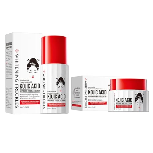Suero De Ácido Kójico + Crema Para Aclarar La Piel Y Anti-Manchas, Cuidado Intensivo Para Reducir Hiperpigmentación Y Pecas, Para Un Cutis Radiante Y Uniforme, Para Un Aclarado Eficaz Y Visible