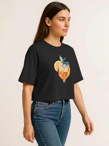 Image of HELLCAT Beige Printed Loose Fit Crew-Neck Crop T-Shirt for Women