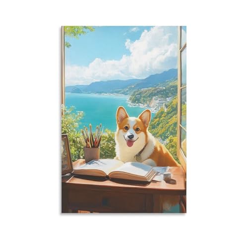 Cuadro en lienzo de Corgi 50x75cm moderno para decoracion de salon y dormitorio elegante