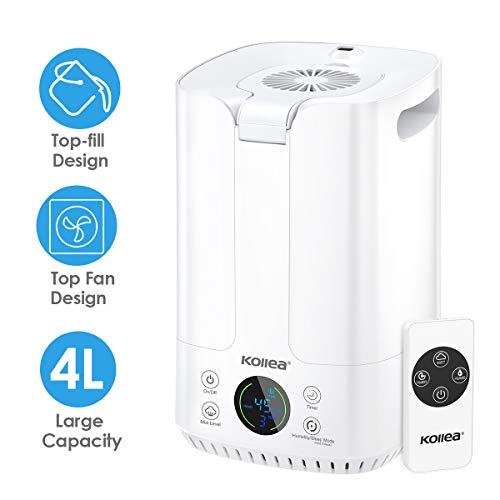Kollea Humidifiers with Fan, Top Fill 4L Ultrasonic Cool Mist Humidifier for Large