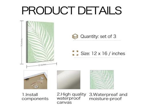 Image of FraFrimeeme med Green and Pink Bathroom Decor, Set of 3, 12x16 Inch
