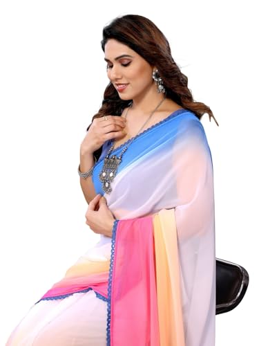 Image of RAJESHWAR FASHION WITH RF Ombre Plain Georgette Sarees For Women /College Girls Farewell With Digital Print Blouse