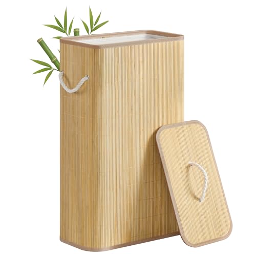 SONGMICS Wäschekorb mit Deckel, 60 L, Wäschesammler Bambus, rechteckig, Wäschebox mit Griffen, faltbar, Wäschesack herausnehmbar maschinenwaschbar, naturfarben LCB076YZ01 SONGMICS Wäschekorb mit Deckel, 60 L, Wäschesammler Bambus, rechteckig, Wäschebox mit Griffen, faltbar, Wäschesack herausnehmbar maschinenwaschbar, naturfarben LCB076YZ01