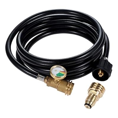 12 Feet Propane Tank Extension Hose with Gauge, Tank Adapter Converts POL 100 lb LP Tank Acme to Male QCC1 / Type1, Fit for RV, Gas Grill, Heater, Fire Pit and Most Propane Appliances