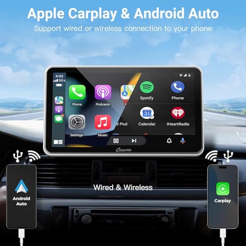 Image of Carpuride Portable Wireless CarPlay Screen for Car- 7 Inch Car Play Screen Compatible with Android Auto and Apple CarPlay - Multimedia Player, Bluetooth, Navigation Screen for All Vehicles